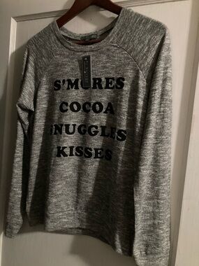 PJ Salvage S Grey Crewneck Sweatshirt pajama lounge top S’mores Cocoa Snuggles